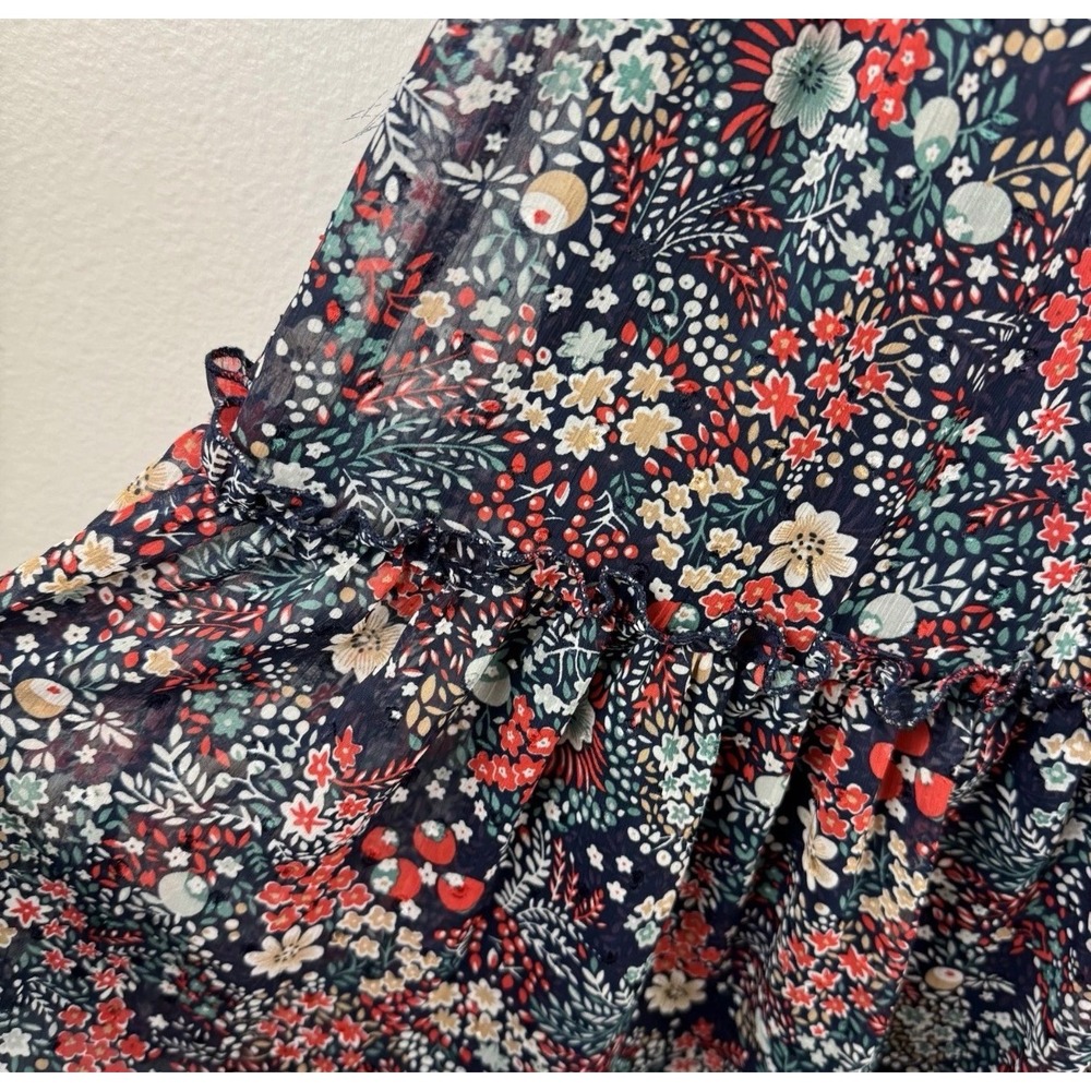 Ryan Michelle Floral Dress Womens PXL Navy Red Smocked Waist Tiered Ruffle - Picture 4 of 6